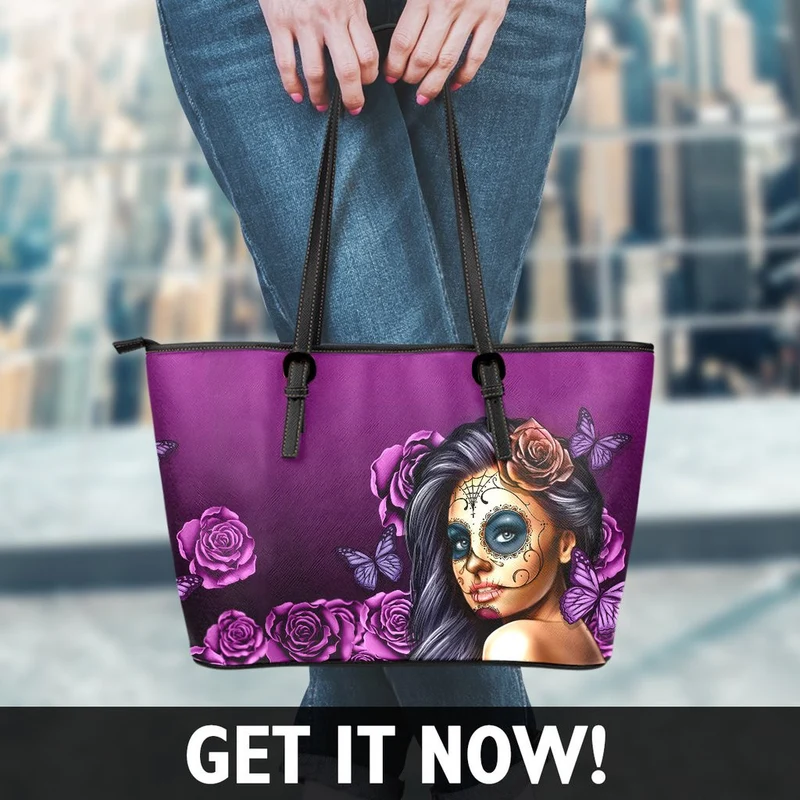 Calavera - Small Leather Tote - Purple
