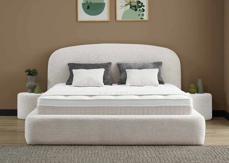 Casa Padrino Luxus Boxspringbett mit gewölbtem Kopfteil Creme 180 x 200 cm - Luxus Schlafzimmer Möbel