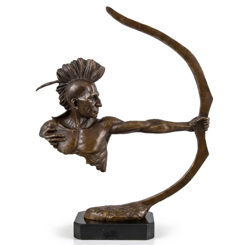 Casa Padrino Luxus Bronze Deko Skulptur Indianer mit Bogen Bronze / Schwarz H. 42 cm