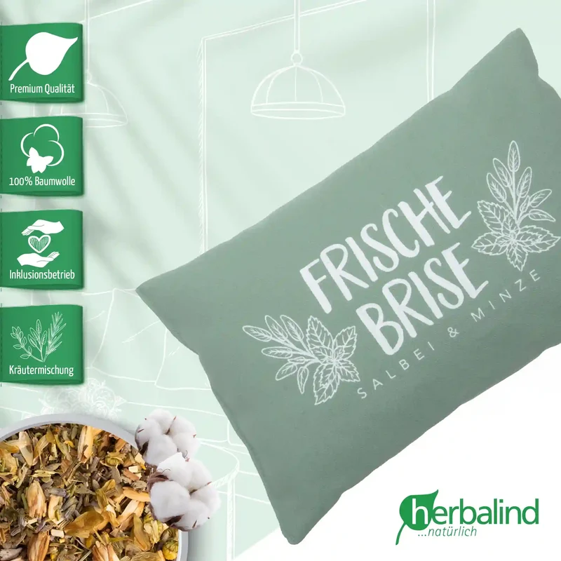 Kräuterkissen 20x30cm, "Frische Brise - Salbei & Minze", Lindgrün