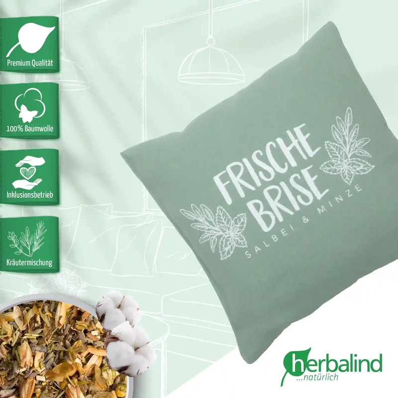 Kräuterkissen 20x20cm, "Frische Brise - Salbei & Minze", Lindgrün