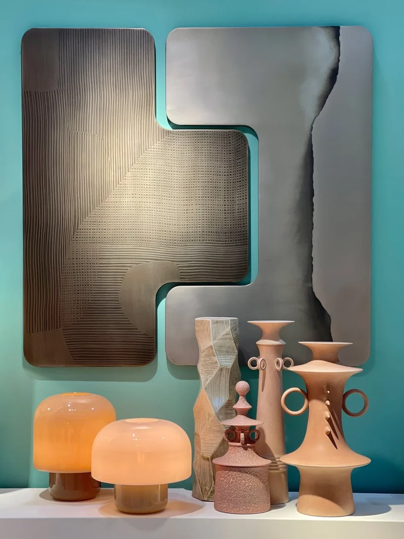 Casa Padrino Luxus Vase Ø 14 x H. 55 cm - Hohe schlanke Vase Abstract aus Steingut mit Dekor in Pastelltönen - Luxus Deko Accessoires
