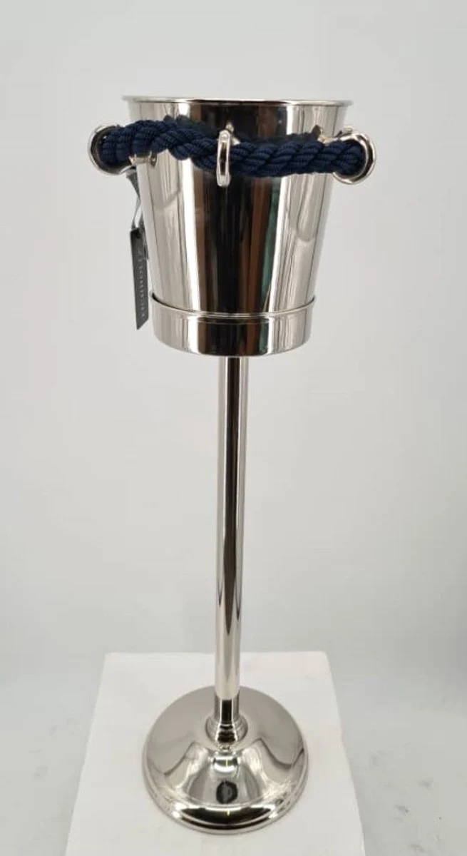 Casa Padrino Luxus Weinkühler mit Ständer Silber / Dunkelblau - Champagnerkühler Ø 27 x H 81 cm