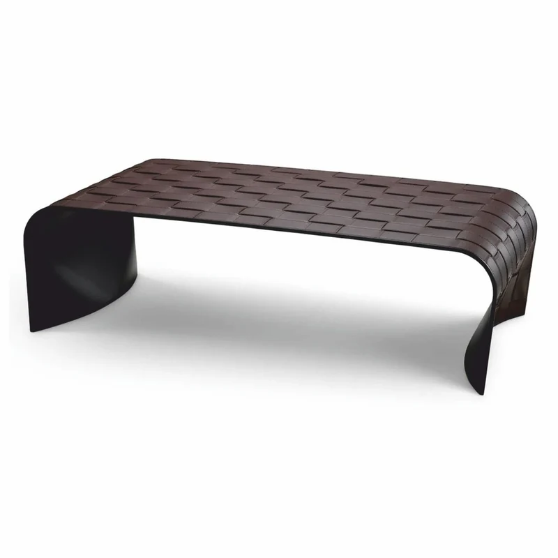 Casa Padrino Luxus Metall Couchtisch mit Kunstleder Dunkelbraun 120,5 cm - Wohnzimmer Möbel - Hotel Möbel - Luxus Möbel