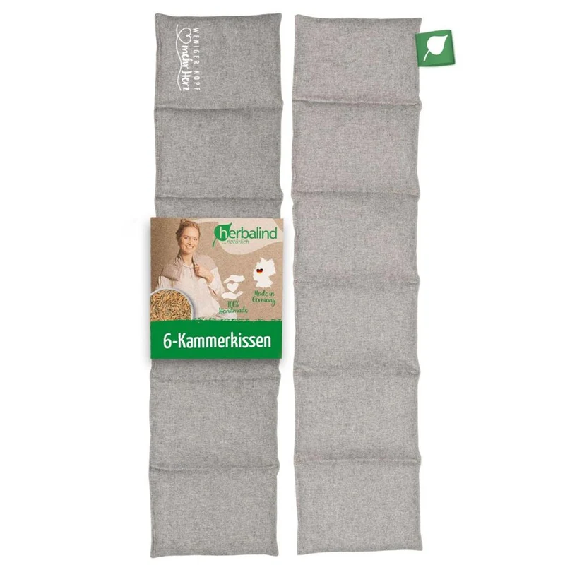 Körnerkissen Bio 6-Kammer Wärmekissen 66x15 cm – Flanell hellgrau, Mikrowelle & Backofen geeignet