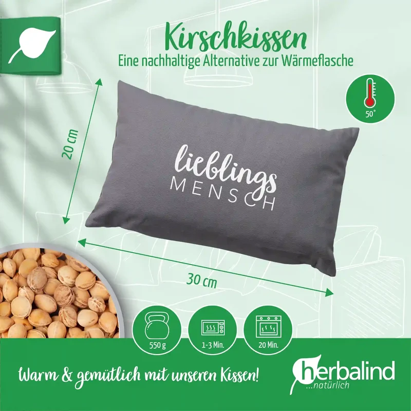 Kirschkernkissen 20x30cm, "Lieblingsmensch", Anthrazit
