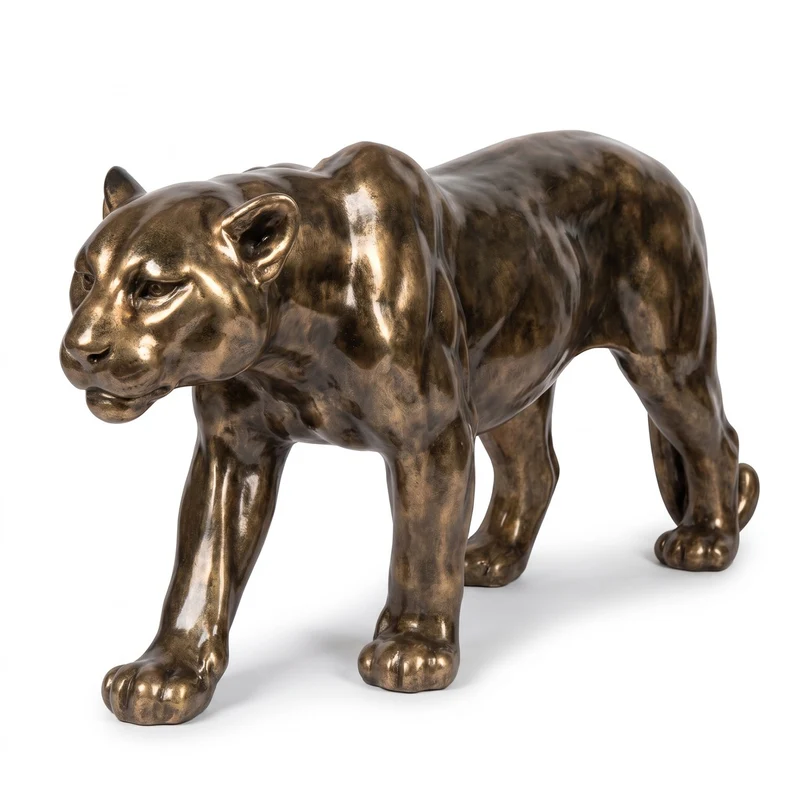 Casa Padrino XXL Deko Skulptur Panther Antik Gold 160 cm - Große Deko Figur aus Glaslaminat und Metall