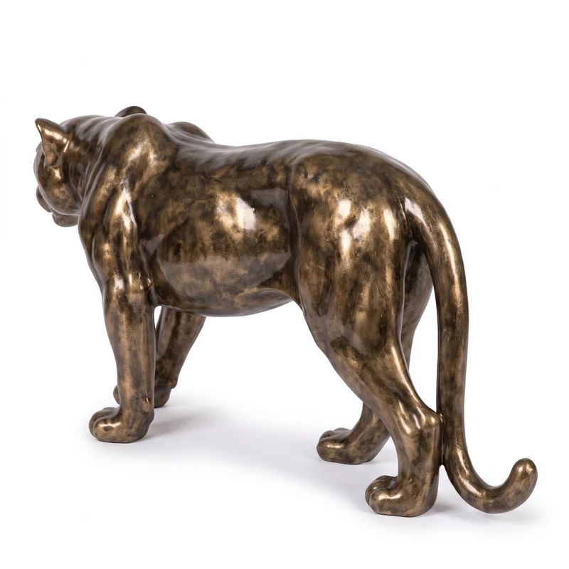 Casa Padrino XXL Deko Skulptur Panther Antik Gold 160 cm - Große Deko Figur aus Glaslaminat und Metall