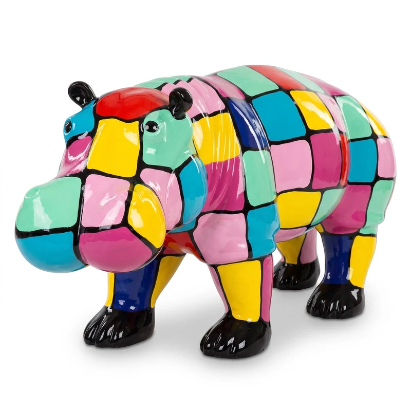 Casa Padrino XXL Deko Skulptur Nilpferd Bunt 100 cm - Garten Figur
