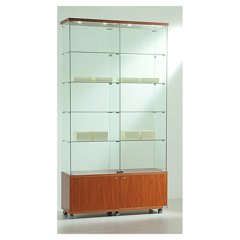 Casa Padrino Luxus Ladenvitrine 117 x 40 cm H. 220 cm mit 4 LED-Spots mit Unterschrank - Ladeneinrichtung - Boutique Möbel - Made in Italy