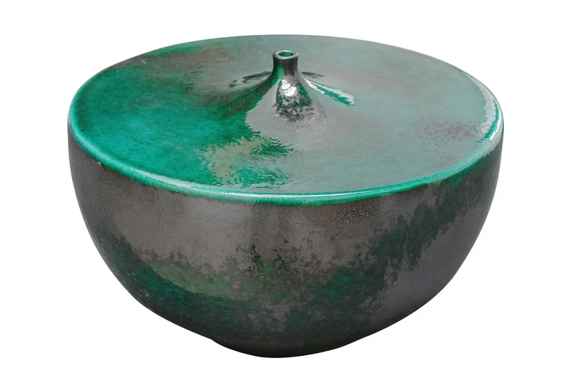 Casa Padrino Luxus Vase Grün Ø 28 x H. 19 cm - Breite Steingut Vase Otis S - Luxus Deko Accessoires