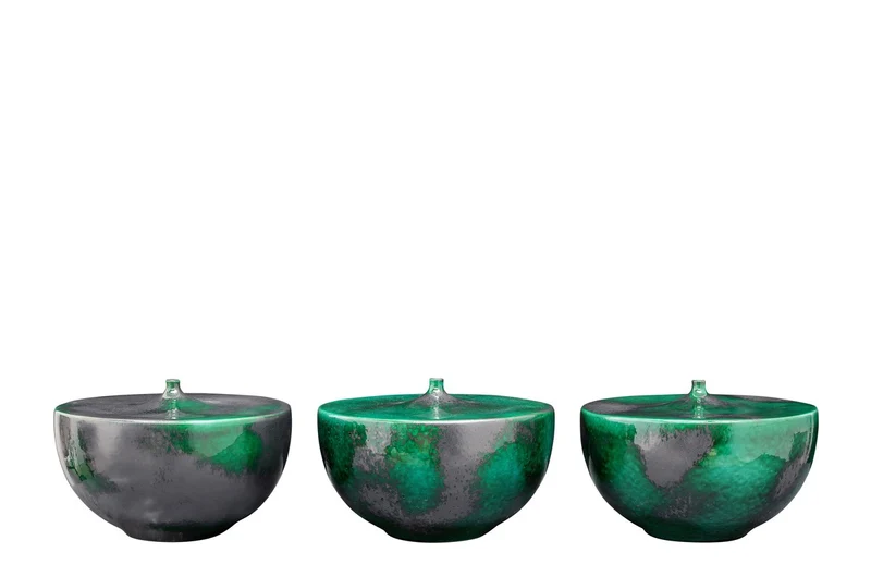 Casa Padrino Luxus Vase Grün Ø 28 x H. 19 cm - Breite Steingut Vase Otis S - Luxus Deko Accessoires
