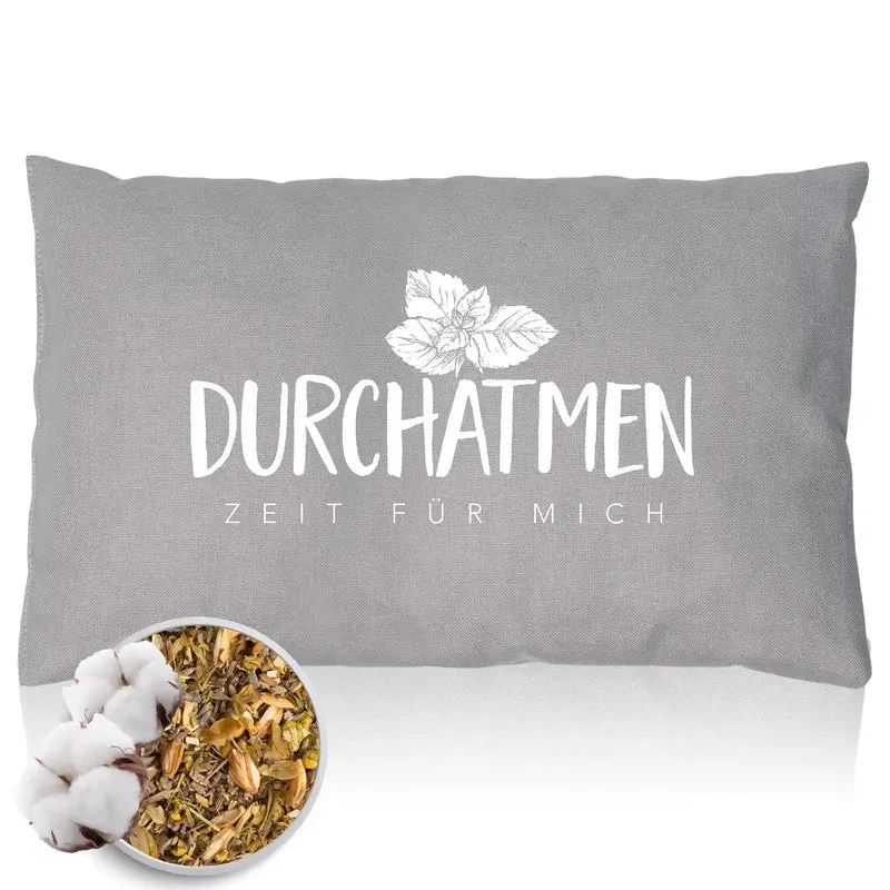 Kräuterkissen 20x30cm, "Durchatmen - Zeit für mich", Grau