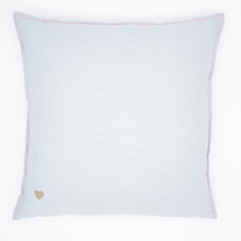 Leinen Kissenbezug 40x40cm, Light Blue / Neonpink