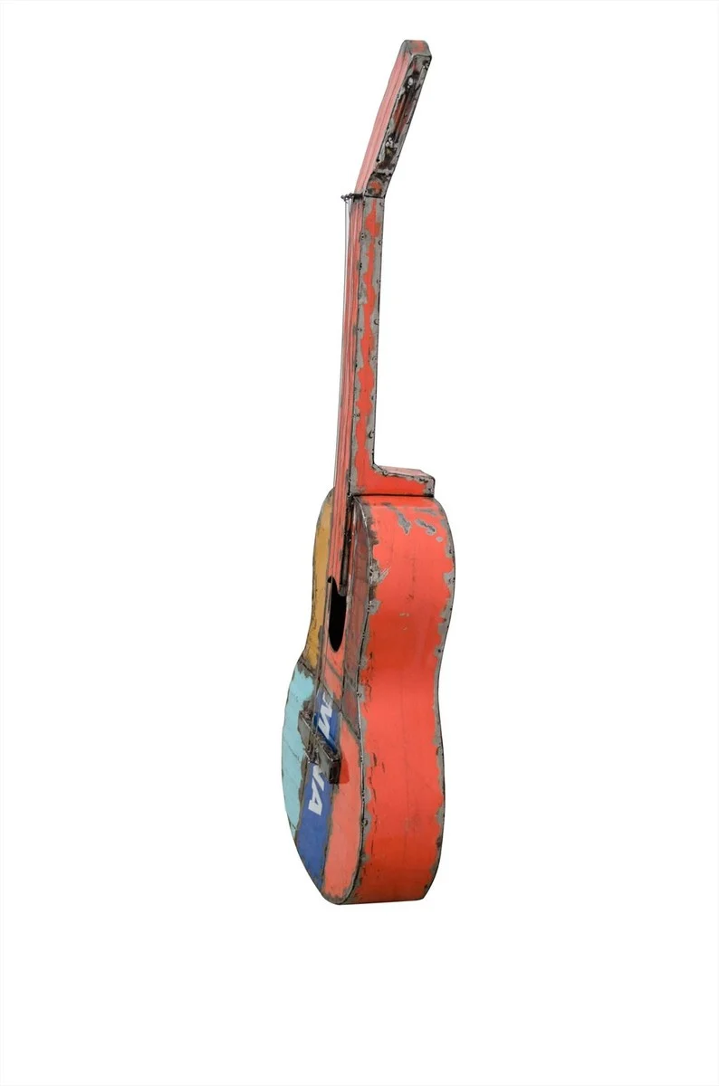 Casa Padrino Luxus Deko Objekt 37 x 10 x H. 100 cm - Dekorative Gitarre aus recyceltem Ölfass Metall - Luxus Deko Accessoires