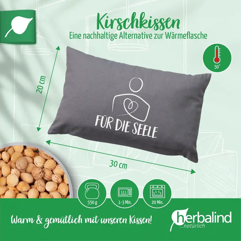Kirschkernkissen "Für die Seele" anthrazit, 20x30cm