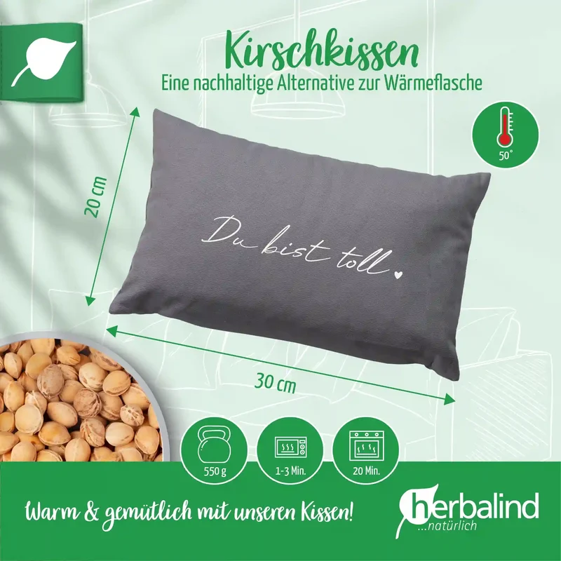 Kirschkernkissen "Du bist toll" anthrazit, 20x30cm