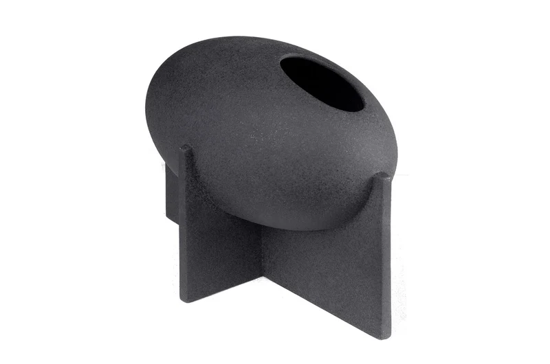 Casa Padrino Luxus Vase Schwarz 30 x 18 x H. 21 cm - Breite Steingut Vase der OVO Serie mit Black Diamond Glasur - Luxus Deko Accessoires
