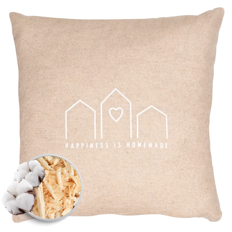 Zirbenkissen 30x30cm, "happiness is homemade", Flanell Natur