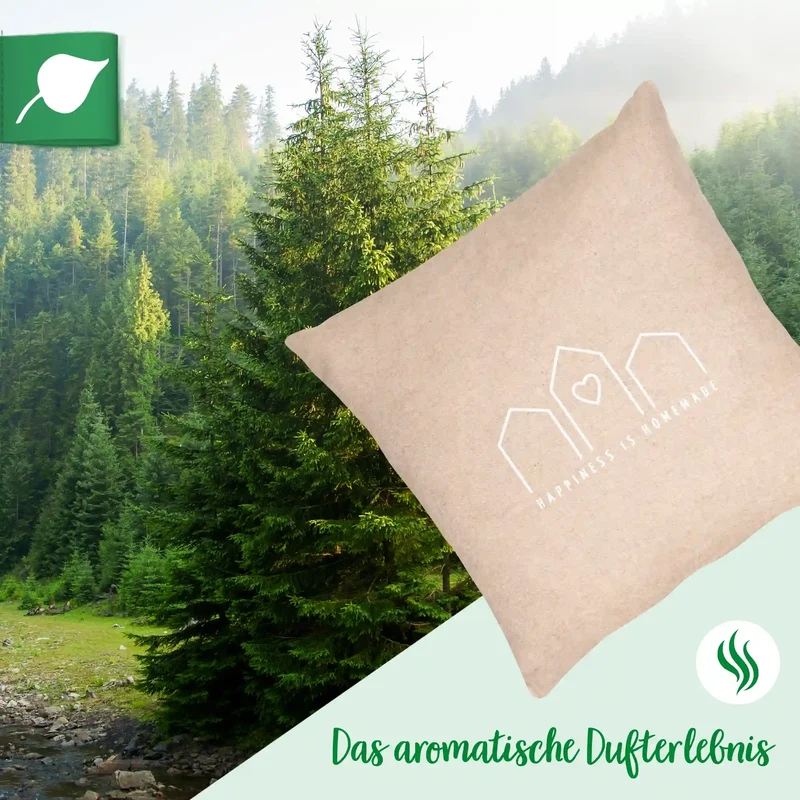 Zirbenkissen 30x30cm, "happiness is homemade", Flanell Natur