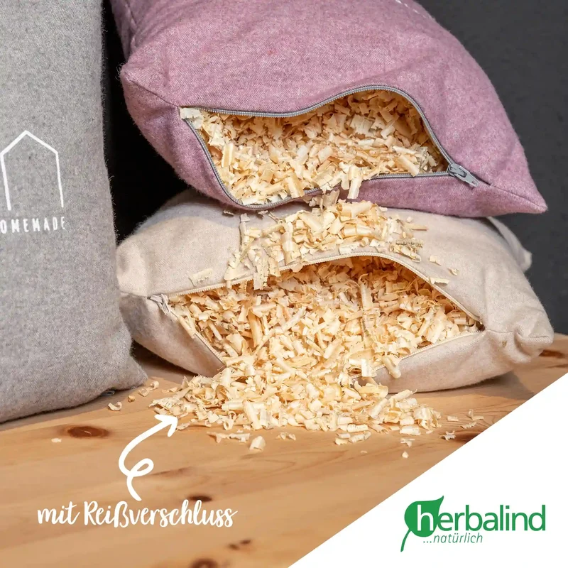 Zirbenkissen 30x30cm, "happiness is homemade", Flanell Hellgrau