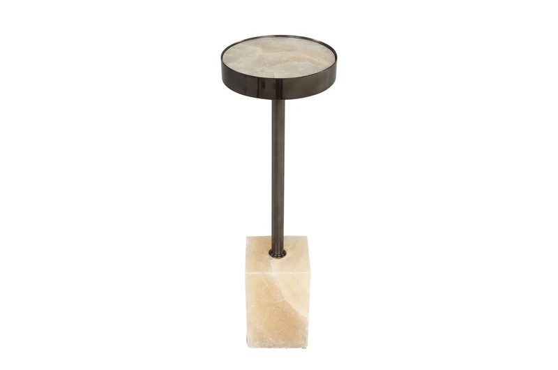 Casa Padrino Luxus Beistelltisch Ø 21 x H. 64 cm - Runder Onyx Tisch mit Edelstahl Fuß - Luxus Möbel