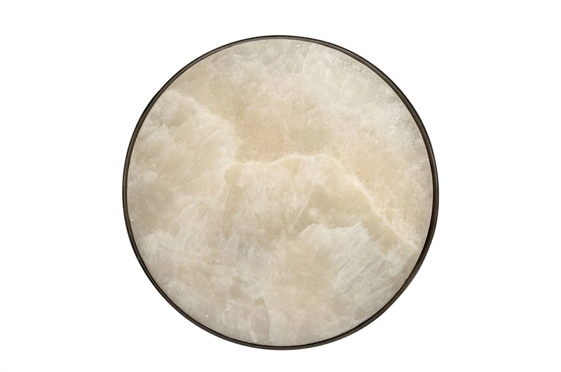 Casa Padrino Luxus Beistelltisch Ø 21 x H. 64 cm - Runder Onyx Tisch mit Edelstahl Fuß - Luxus Möbel