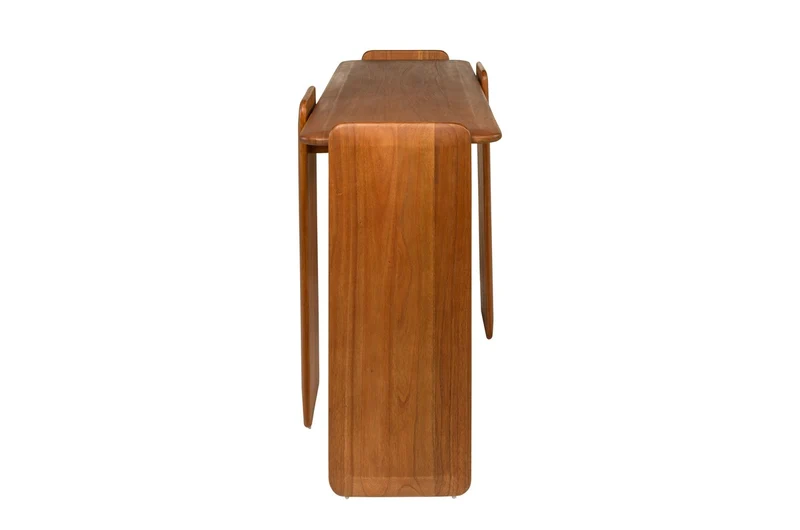Casa Padrino Luxus Konsole Braun 155 x 50 x H. 80 cm - Massivholz Konsolentisch im warmen Bernsteinton mit weich gerundeten Formen - Luxus Möbel