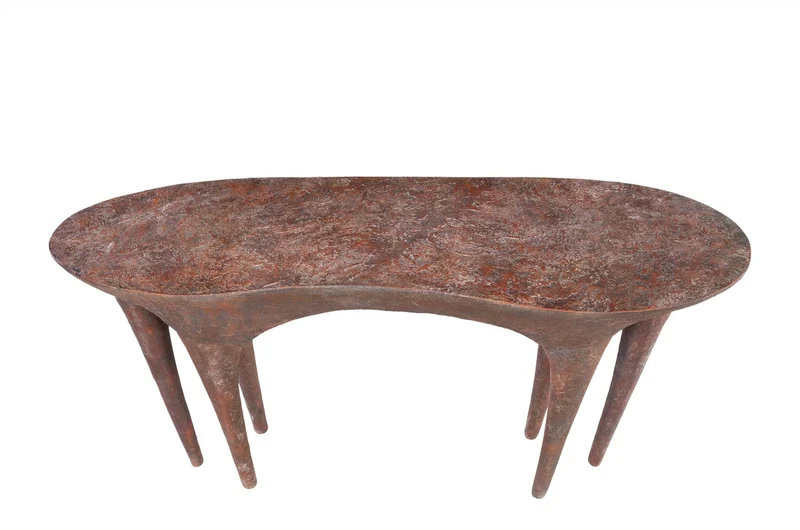 Casa Padrino Luxus Konsole Kupferfarben 140 x 42 x H. 82 cm - Skulpturaler Konsolentisch in Alt-Kupfer Optik - Luxus Möbel