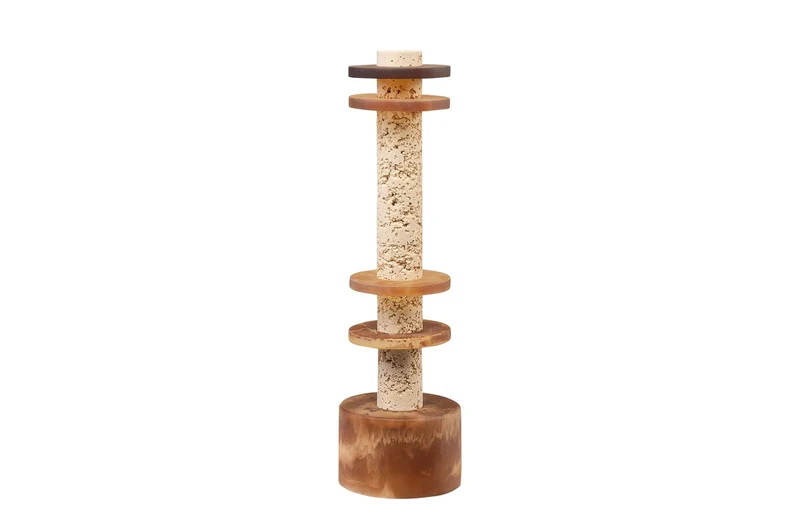 Casa Padrino Luxus Deko Objekt Cremeweiß / Braun Ø 12,1 x H. 42,5 cm - Skulptur Strata aus Kunstharz und Sand - Luxus Deko Accessoires