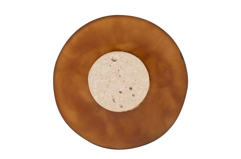 Casa Padrino Luxus Deko Objekt Cremeweiß / Braun Ø 12,1 x H. 42,5 cm - Skulptur Strata aus Kunstharz und Sand - Luxus Deko Accessoires