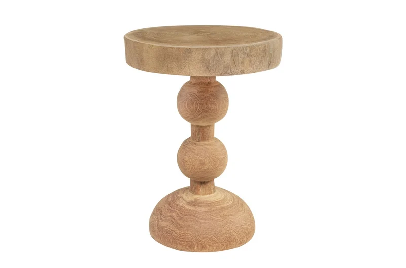 Casa Padrino Luxus Massivholz Beistelltisch / Hocker Naturfarben Ø 32,5 x H. 44,5 cm - Runder Beistelltisch aus handgedrechseltem Dimb-Holz mit gestapelten Kugelformen - Luxus Möbel