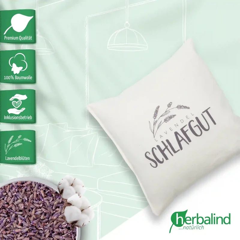 Lavendelkissen 20x20cm, "Lavendel - Schlafgut", Natur