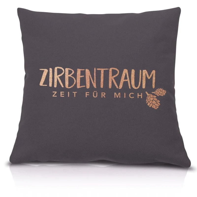 Zirbenkissen 40x40cm, "Zirbentraum - Zeit für mich", Anthrazit