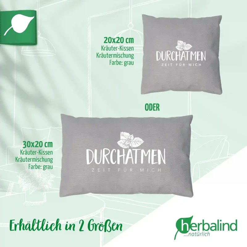 Kräuterkissen 20x20cm, "Durchatmen - Zeit für mich", Grau