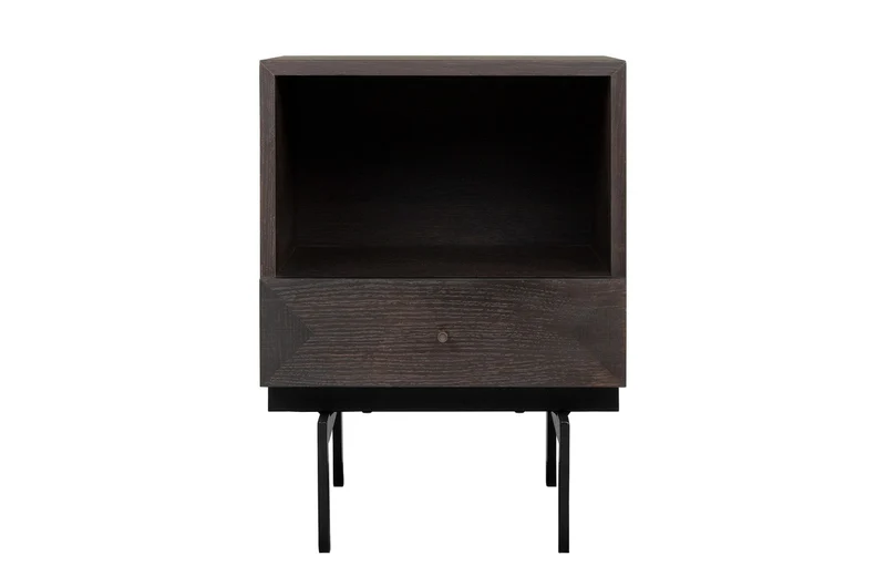 Casa Padrino Luxus Nachttisch Braun / Schwarz 45 x 40 x H. 60 cm - Nachttisch mit Eichenfurnier im warmen Braunton und schwarzem Stahlgestell - Luxus Möbel