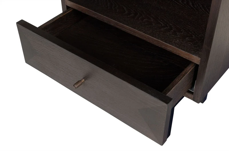 Casa Padrino Luxus Nachttisch Braun / Schwarz 45 x 40 x H. 60 cm - Nachttisch mit Eichenfurnier im warmen Braunton und schwarzem Stahlgestell - Luxus Möbel