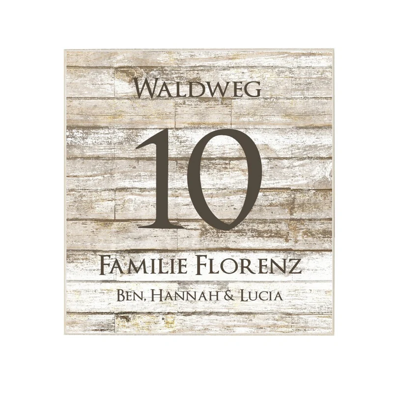 Personalisierte Hausnummer aus Holz mit dem Straßennamen, der Hausnummer, dem Familiennamen und den Vornamen | Perfekte Geschenkidee für Familien zum Hausbau, Richtfest und Umzug | 4 Motivvarianten zur Auswahl