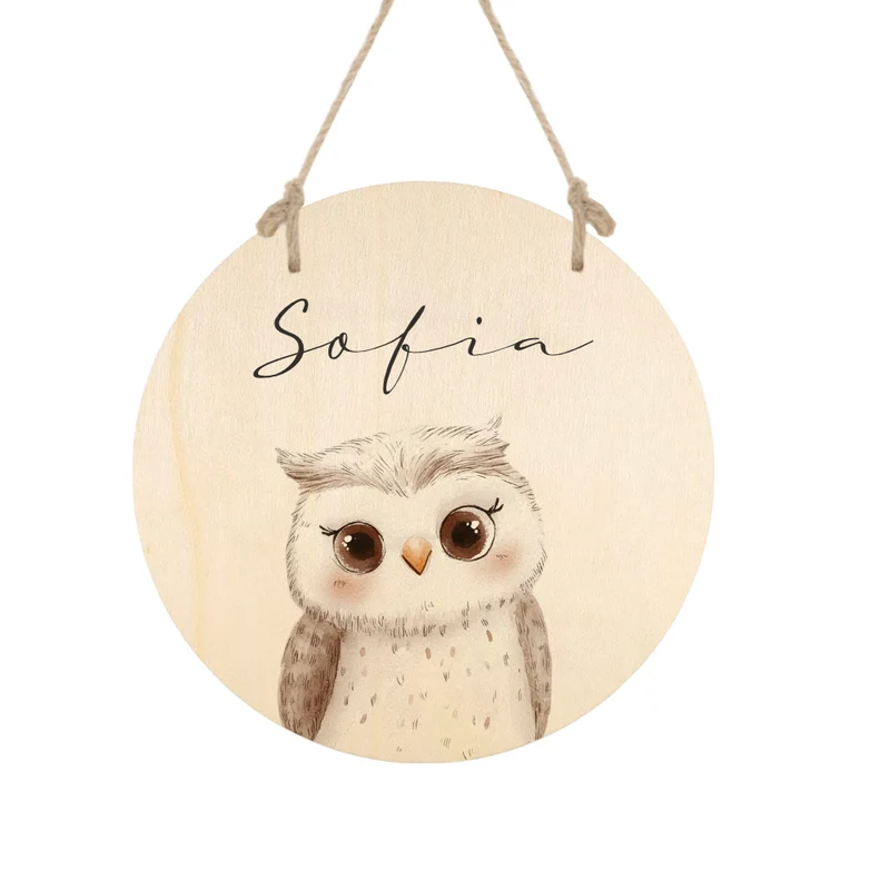 Personalisiertes Holzschild für Kinderzimmer – Türschild aus Holz mit Name & Tiermotiv – Geschenk zur Geburt & Taufe