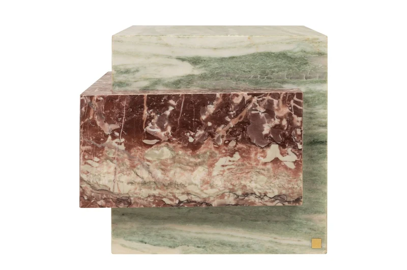 Casa Padrino Luxus Marmor Beistelltisch Grün / Rosa 45 x 45 x H. 41 cm - Niedriger blockförmiger Beistelltisch aus hochwertigem Indian Green Onyx und Rosalia Pink Marmor - Luxus Möbel