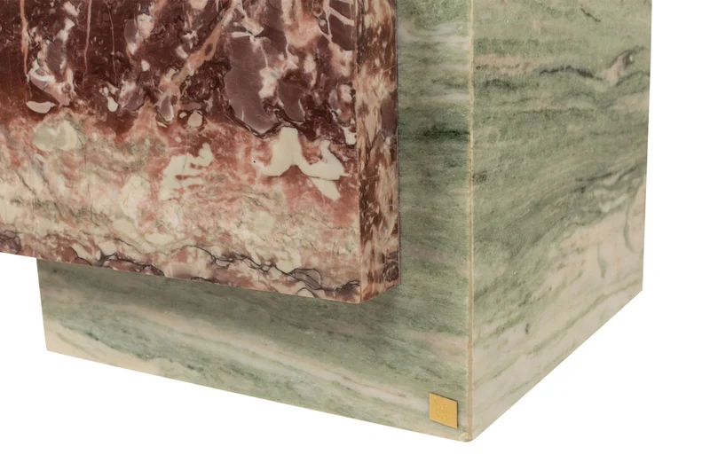 Casa Padrino Luxus Marmor Beistelltisch Grün / Rosa 45 x 45 x H. 41 cm - Niedriger blockförmiger Beistelltisch aus hochwertigem Indian Green Onyx und Rosalia Pink Marmor - Luxus Möbel