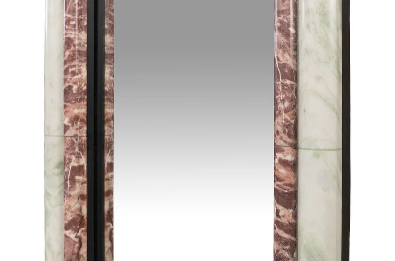 Casa Padrino Luxus Marmor Wandspiegel Grün / Rosa 50 x 2,5 x H. 160 cm - Edler hoher Spiegel mit Marmorrahmen - Luxus Wohnzimmer Accessoires