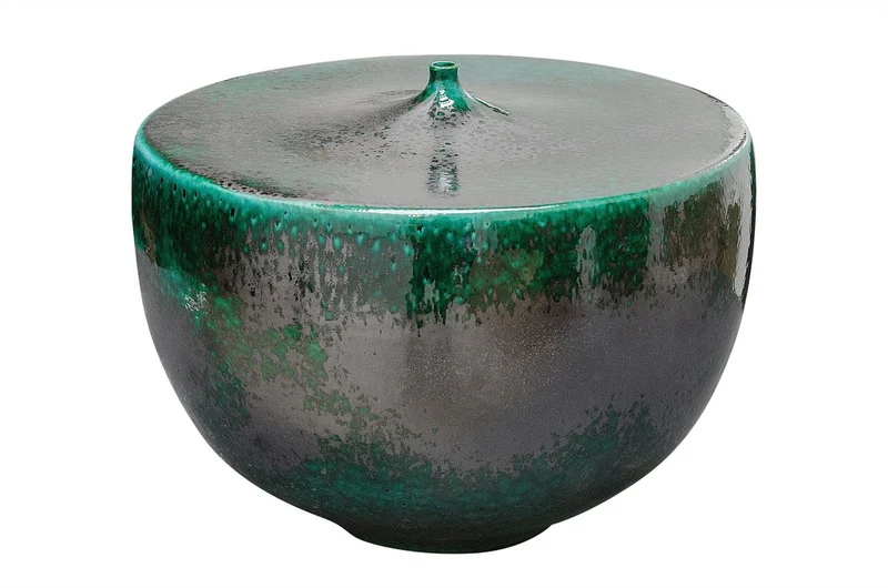 Casa Padrino Luxus Vase Grün Ø 33 x H. 25,5 cm - Breite Deko Vase aus Steingut in sattem Grün - Luxus Deko Accessoires