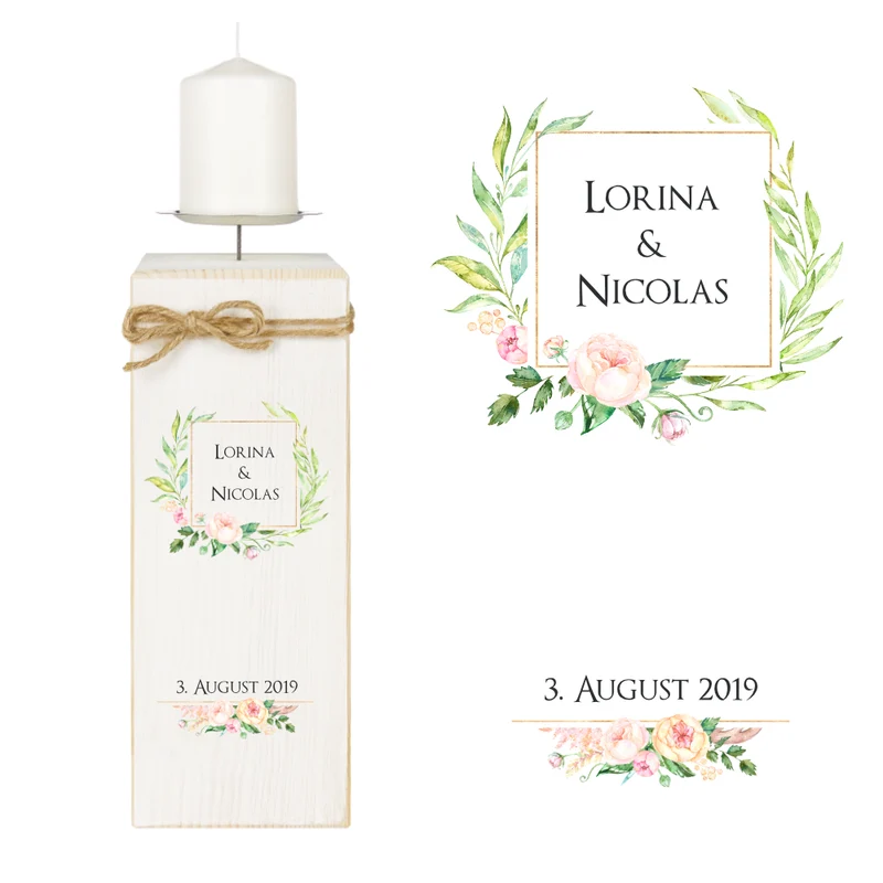 Handgefertigtes Geschenk zur Hochzeit | Personalisierter Kerzenständer aus Holz | Besonderes Hochzeitsgeschenk