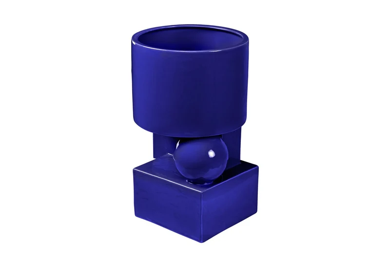 Casa Padrino Luxus Pflanzgefäß Blau 28 x 25 x H. 43,5 cm - Hohes Steingut Pflanzgefäß im Cobalt Blue Finish - Luxus Deko Accessoires