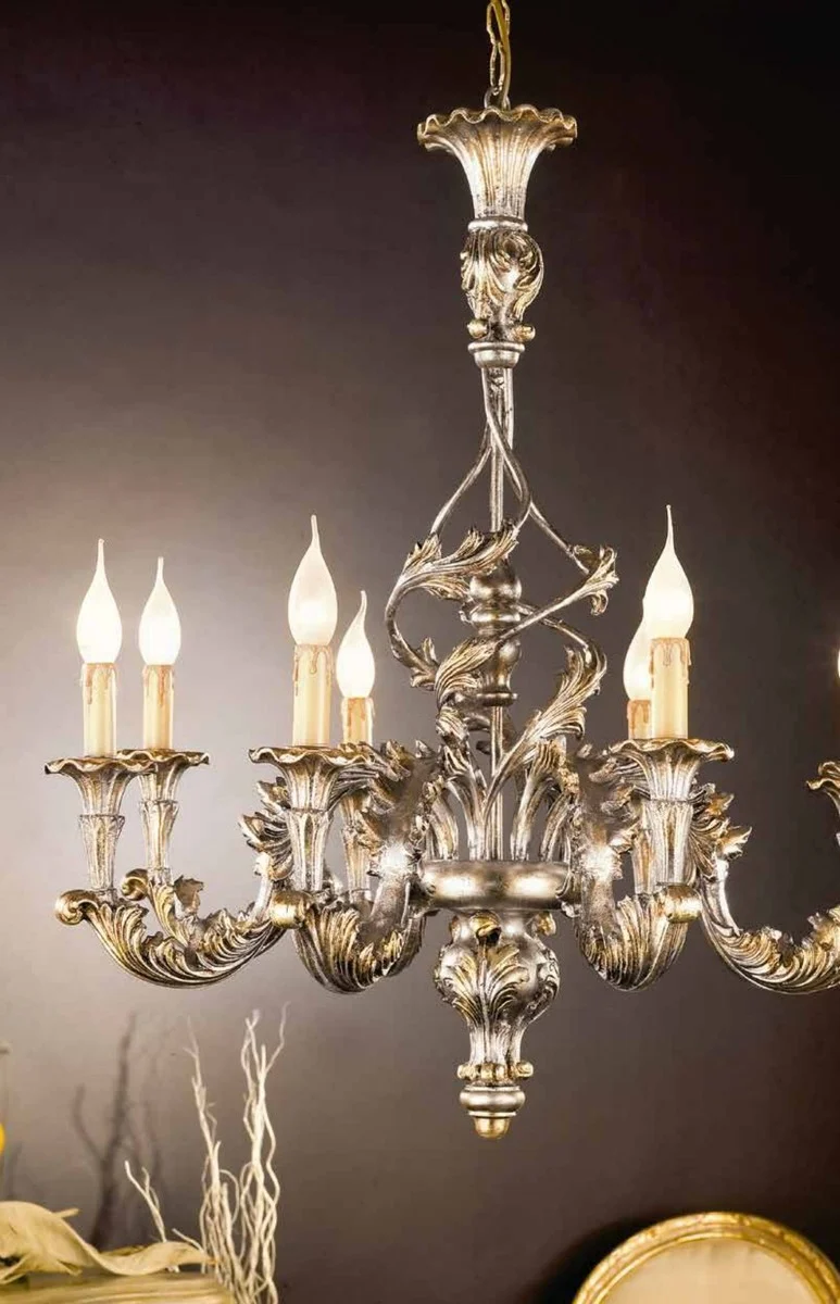 Casa Padrino Barock Kronleuchter Silber Gold Ø 75 x H. 85 cm 8-flammig - Handgefertigte Leuchte aus Italien - Barock Leuchten