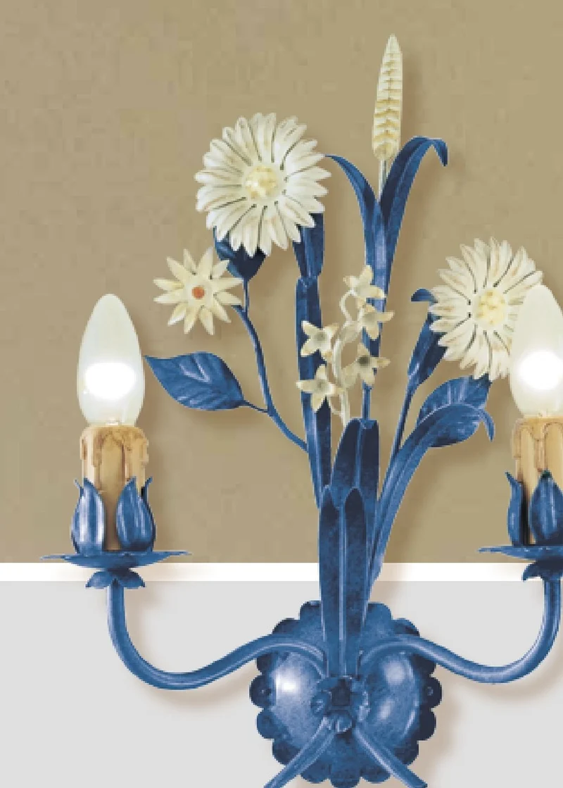 Casa Padrino Barock Wandleuchte Lavendel Mimose B. 30 x T. 38 cm 2-flammig - Handgefertigte Leuchte aus Italien - Barock Leuchten