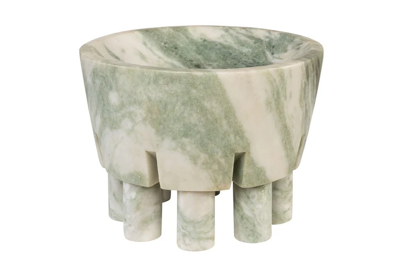 Casa Padrino Luxus Marmor Schale Grün 20 x 20 x H. 15,5 cm - Schale auf säulenförmigem Fuß aus hochwertigem Indian Green Onyx - Luxus Deko Accessoires