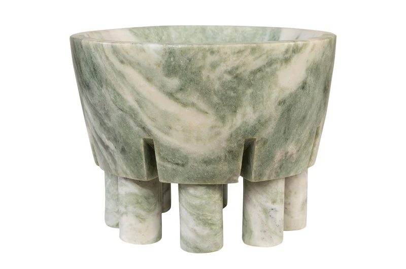 Casa Padrino Luxus Marmor Schale Grün 20 x 20 x H. 15,5 cm - Schale auf säulenförmigem Fuß aus hochwertigem Indian Green Onyx - Luxus Deko Accessoires