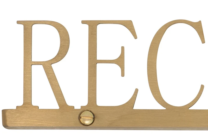 Casa Padrino Luxus Deko Objekt Gold 35,4 x 1,1 x H. 6 cm - Edelstahl Schriftzug Reception in gebürsteter Goldoptik - Luxus Deko Accessoires